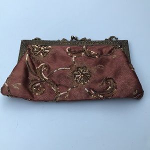 Hand made rust colored sequined evening clutch